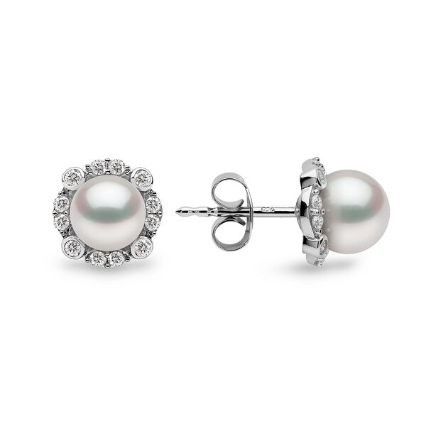 Trend White Gold Pearl and Diamond Stud Earrings