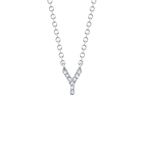 Initials White Gold and Diamond Pavé Letter Y Necklace
