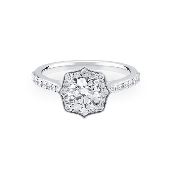 Heirloom Round Solitaire Diamond Engagement Ring with Halo and Diamond Band
