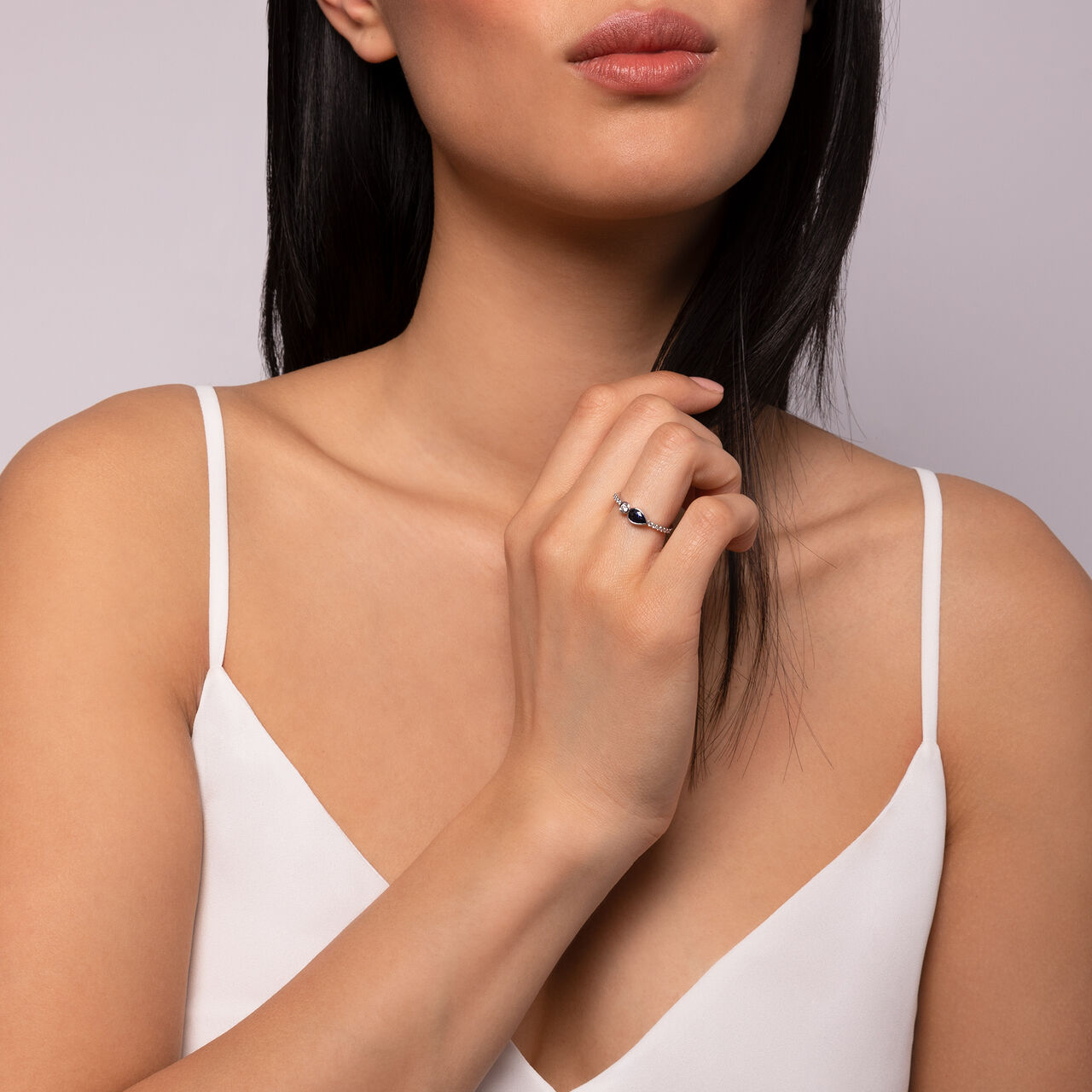 Splash Diamond and Sapphire Band Ring on model image number 1