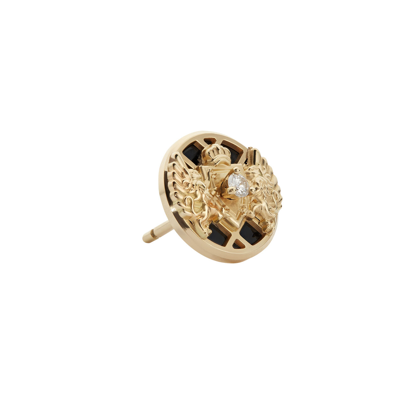Emblem Yellow Gold Diamond and Onyx Single Stud Earring image number 3