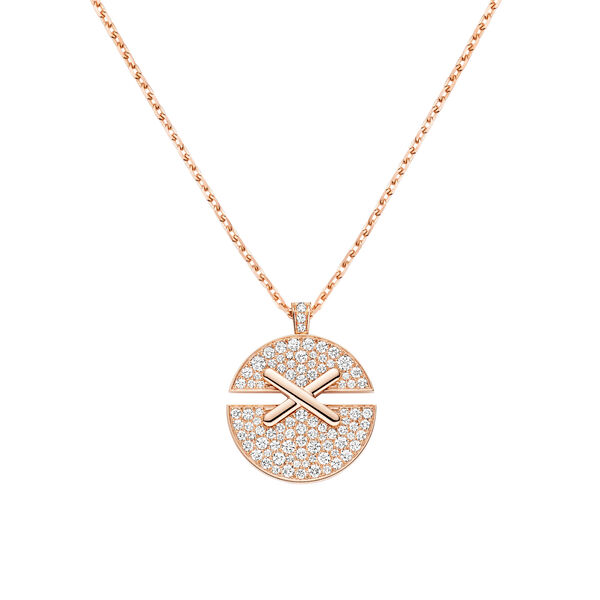 Pendentif Jeux De Liens Harmony en or rose avec pavé de diamants, moyen modèle