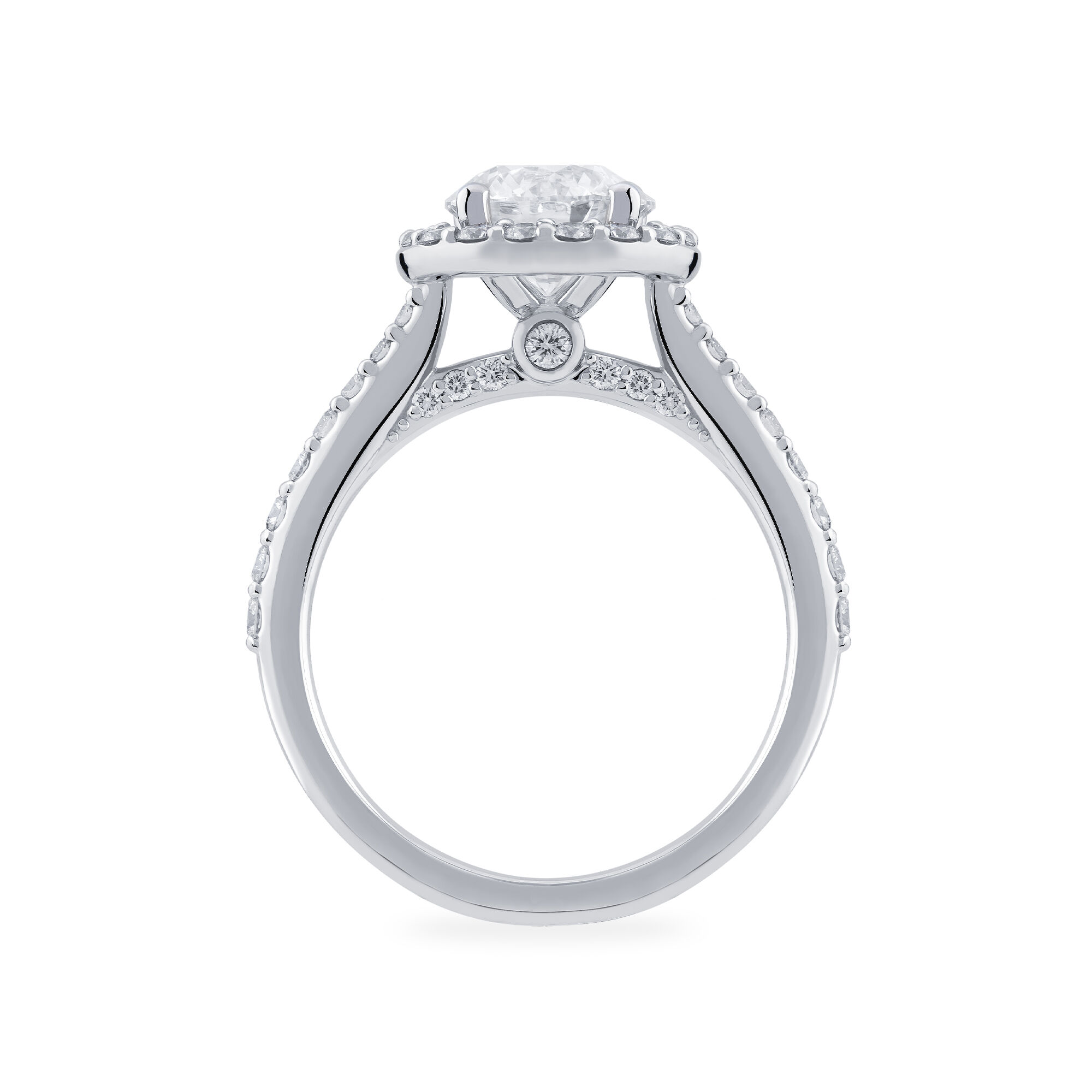 Birks 1879 18K White Gold Round Solitaire Diamond Engagement Ring with Single Halo and Diamond Band Size 5.5 0.53ct G VS2