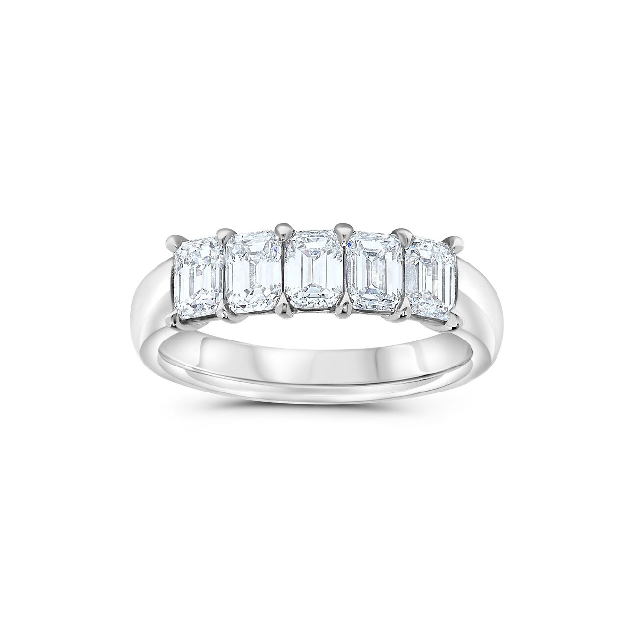 Platinum 5 Stone Emerald Cut Diamond Band image number 0