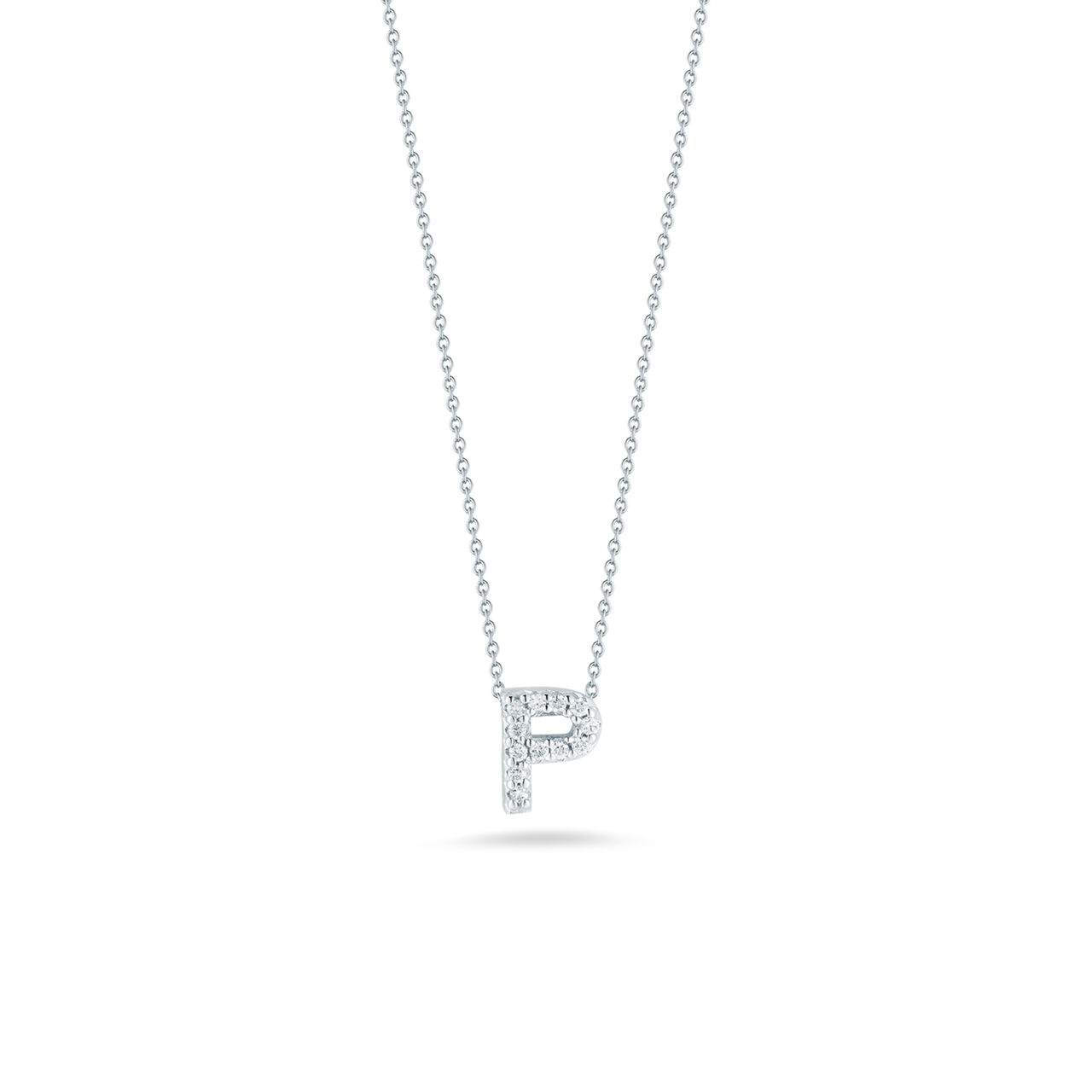 maison birks roberto coin tiny treasures love letter p white gold diamond necklace image number 0