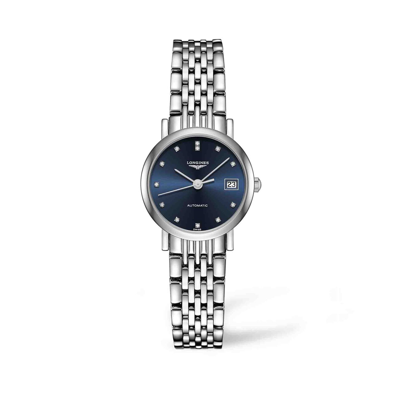 longines elegant collection 25 5mm automatic steel sunray blue dial diamonds indexes l43094976 image number 0