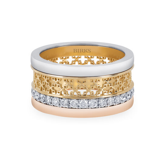 bijoux birks dare to dream tri gold and 1 ct diamond stacked ring image number 0