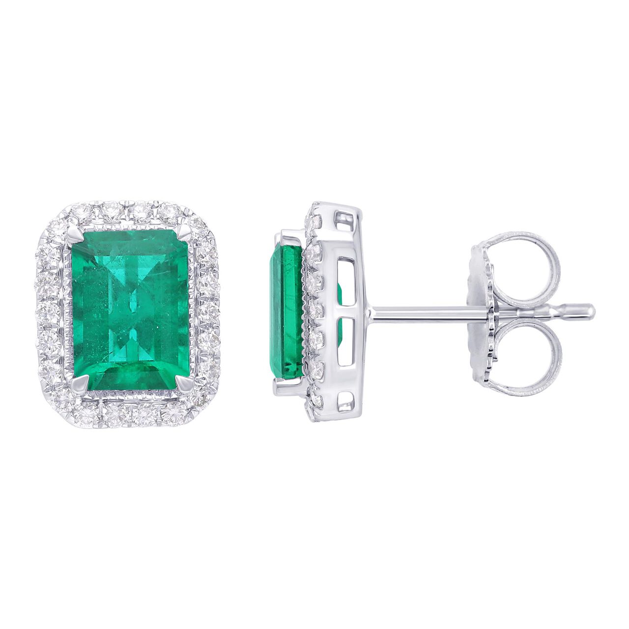 maison birks salon emerald diamond halo stud earrings sg12183e 75 8e side image number 1
