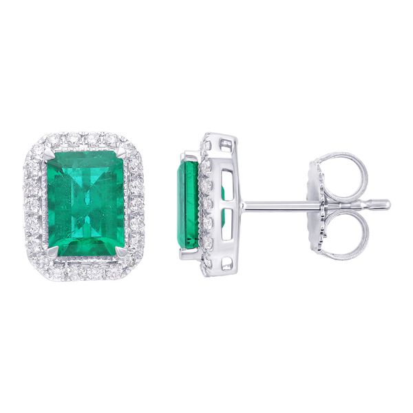 Emerald and Diamond Halo Stud Earrings