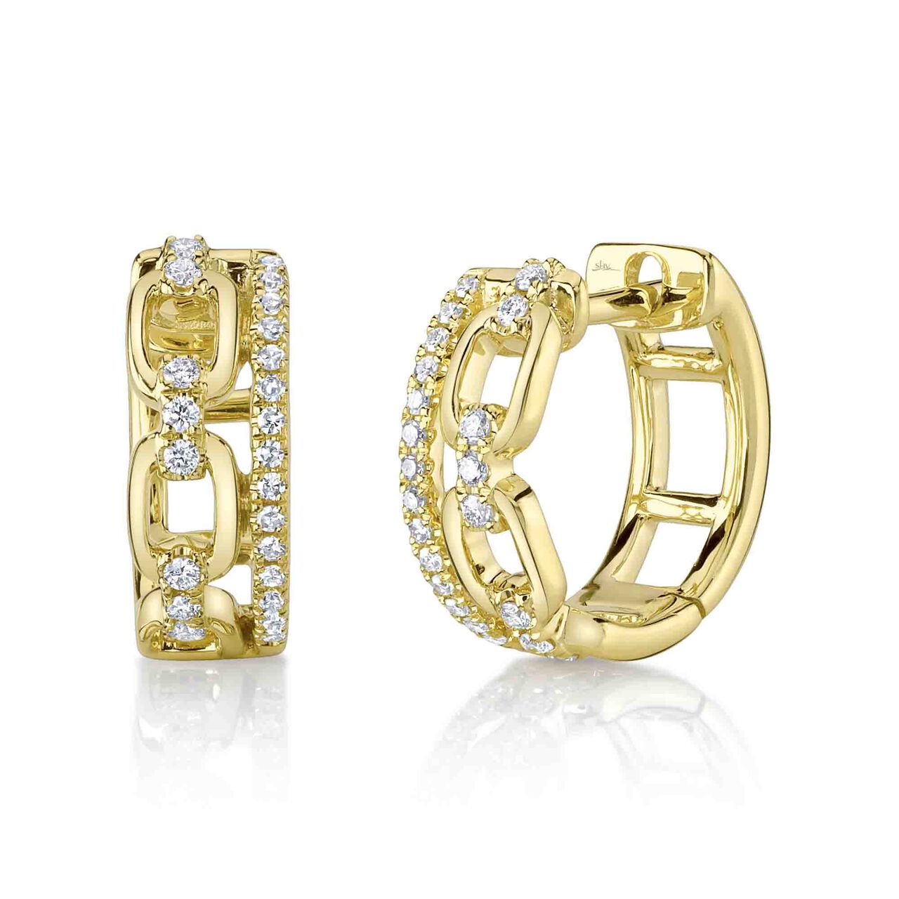 Shy Creation Link Yellow Gold and Diamond Pav&eacute; Mini Hoop Earrings SC55026625 image number 0