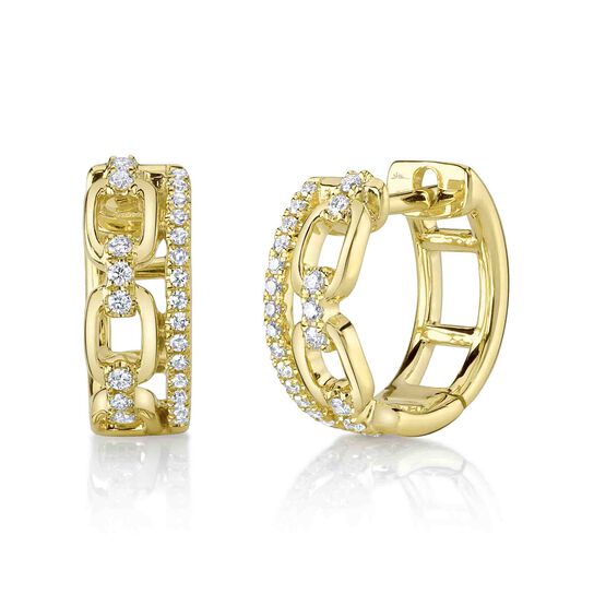 Shy Creation Link Yellow Gold and Diamond Pav&eacute; Mini Hoop Earrings SC55026625 image number 0