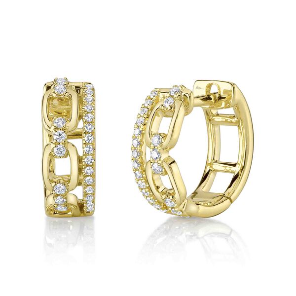 Boucles d'oreilles mini anneaux Link en or jaune avec pav&eacute; de diamants