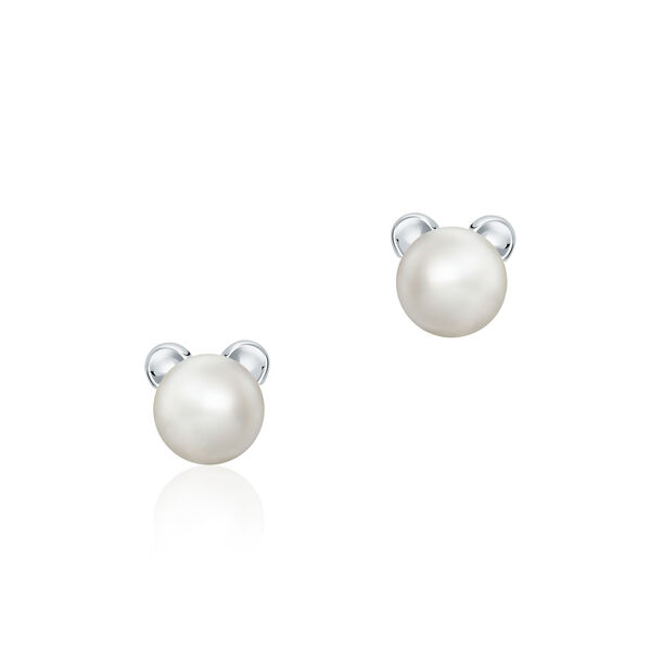 Freshwater Pearl and Silver Polar Bear Stud Earrings