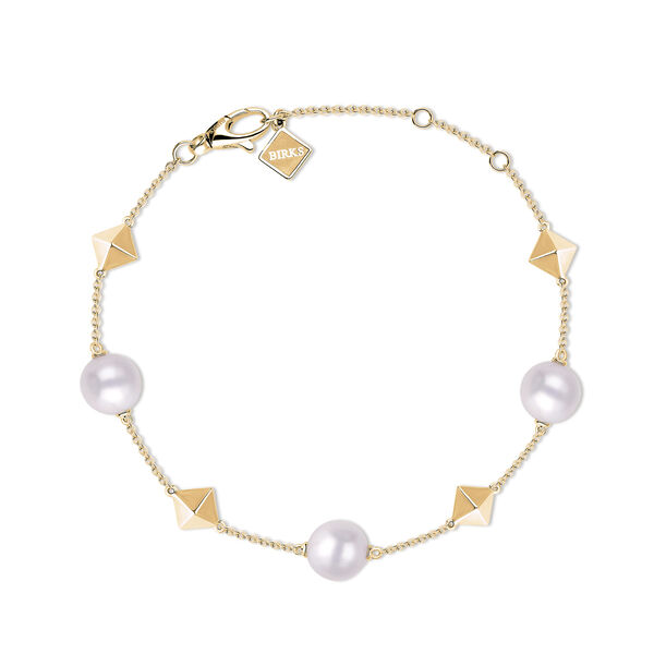Bracelet en or jaune avec perles d'eau douce et clous