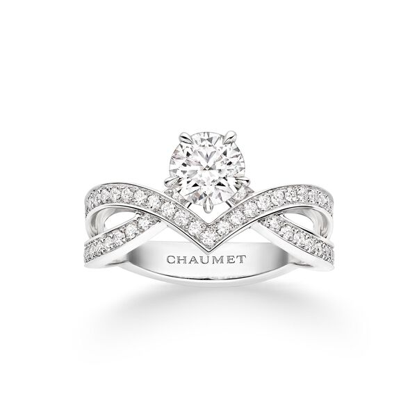 Solitaire Joséphine Amour d'Aigrette en platine. pavé de diamants à partir de .50 Carat