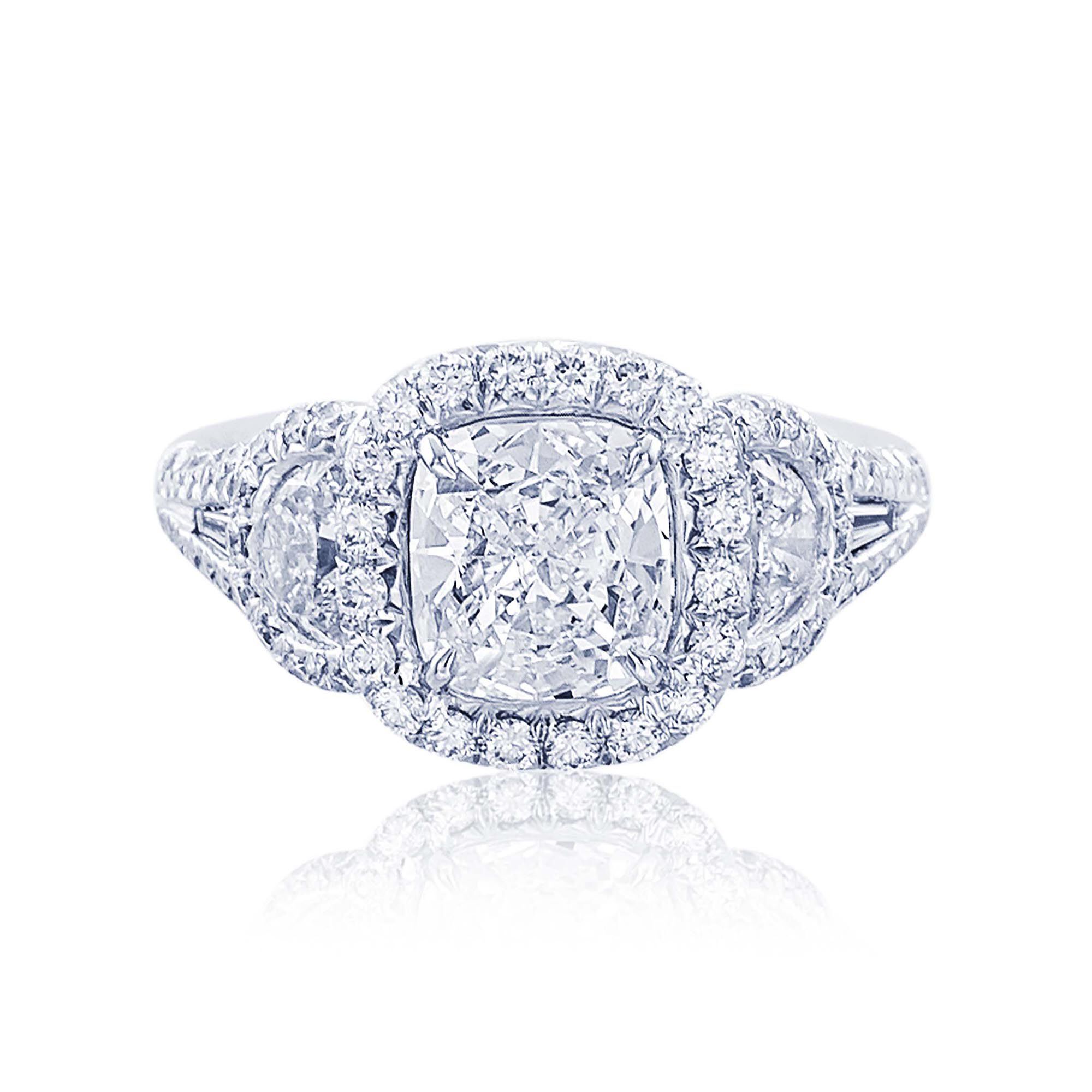 Three-Stone Cushion-Cut Diamond Engagement Ring with Single