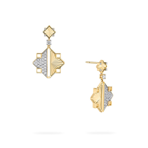 Guilloch&eacute; Yellow Gold and Diamond Drop Earrings