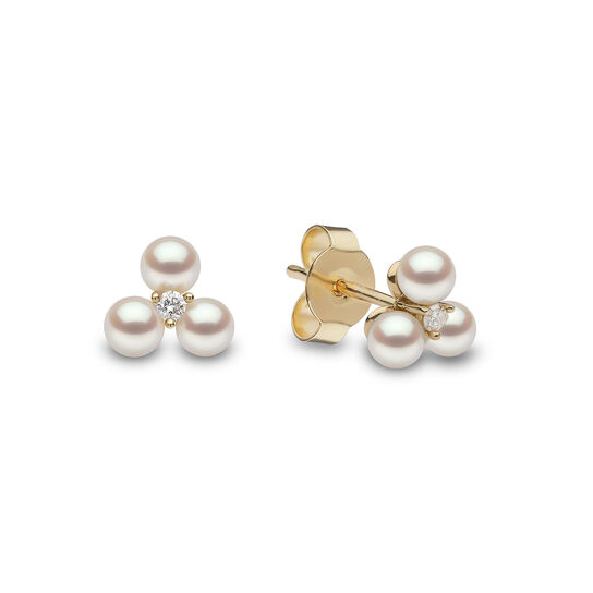 Sleek Yellow Gold Pearl and Diamond Stud Earrings image number 2