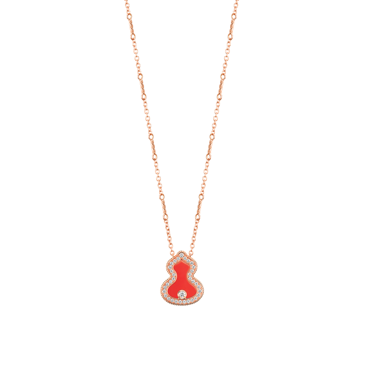 Qeelin Wulu Rose Gold Necklace with Diamonds and Red Agate WU030LGNLRGDRA image number 0