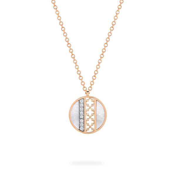 Pendentif disque en nacre et diamants
