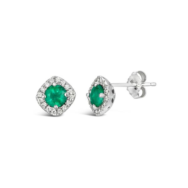 Boucles d'oreilles clous d'oreilles en or blanc avec émeraudes et diamants