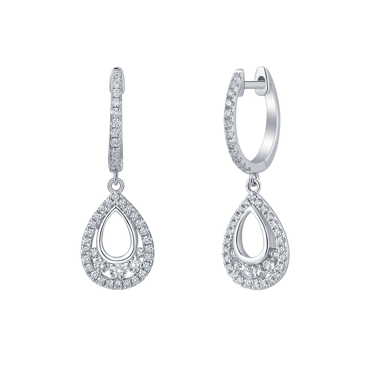 Diamond Tear Drop Earrings in White Gold image number 0
