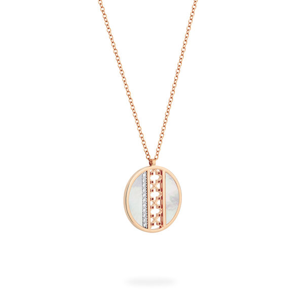 Mother-of-Pearl and Diamond Circle Large Pendant, Rose Gold