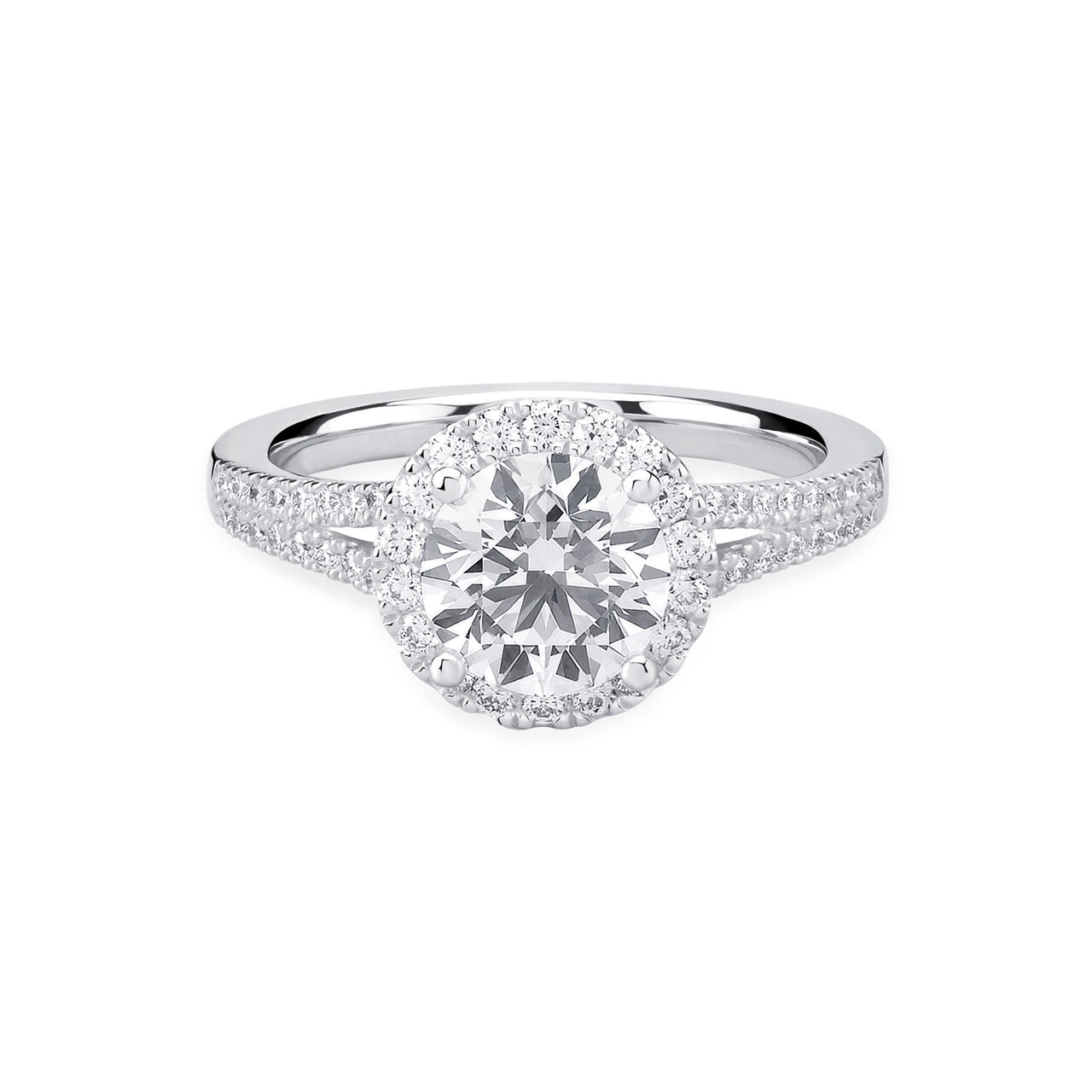 Birks Bloom Round Solitaire Diamond Engagement Ring With Halo and Split Shank image number 0