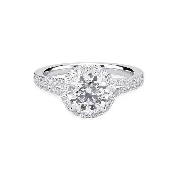 Round Solitaire Diamond Engagement Ring With Halo and Split Shank
