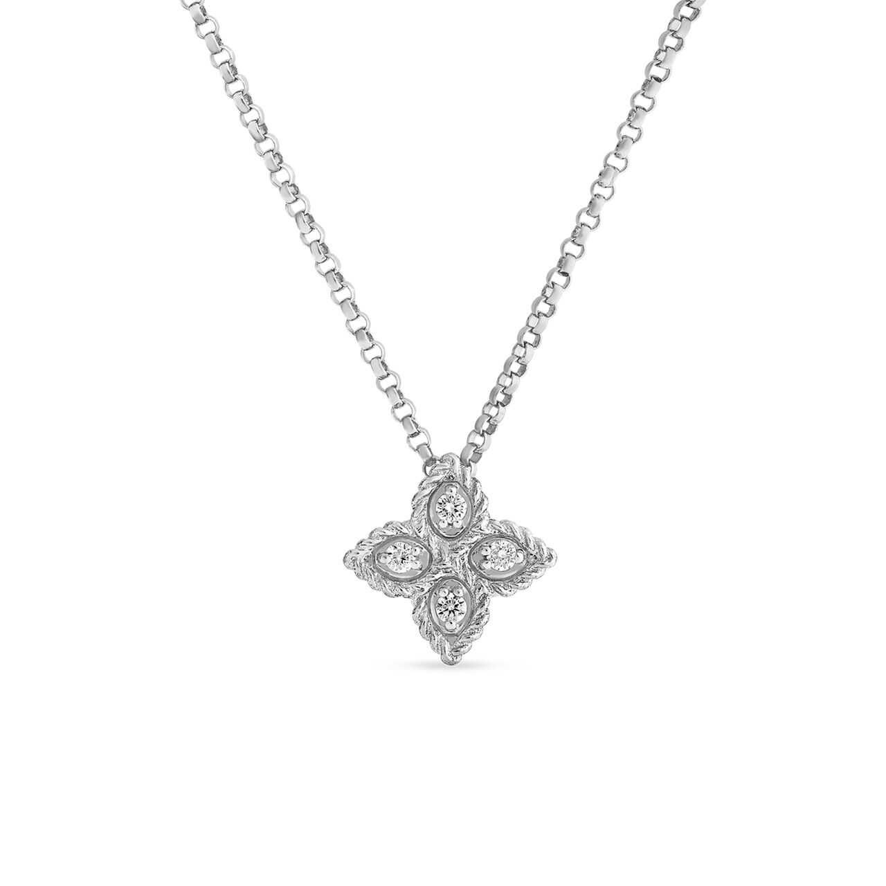 maison birks roberto coin princess flower small white gold diamond pendant image number 0