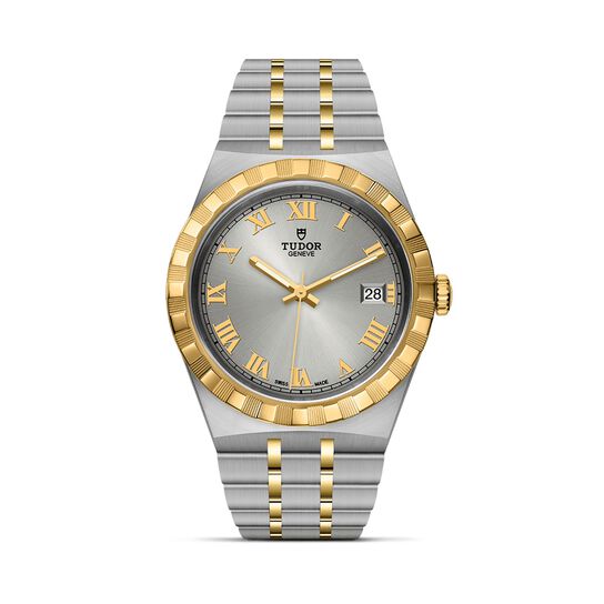 tudor royal 38 mm steel case yellow gold bezel silver dial steel and gold bracelet m28503 0001 image number 0