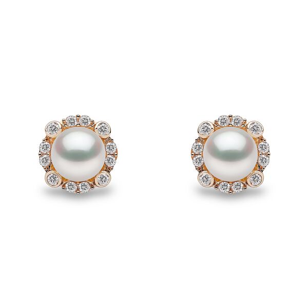 Trend Yellow Gold Pearl and Diamond Stud Earrings