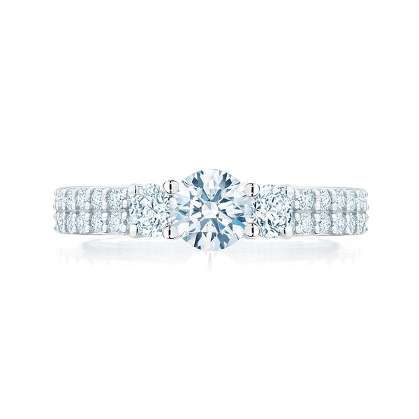 3-Stone Round Diamond Engagement Ring with Diamond Band
