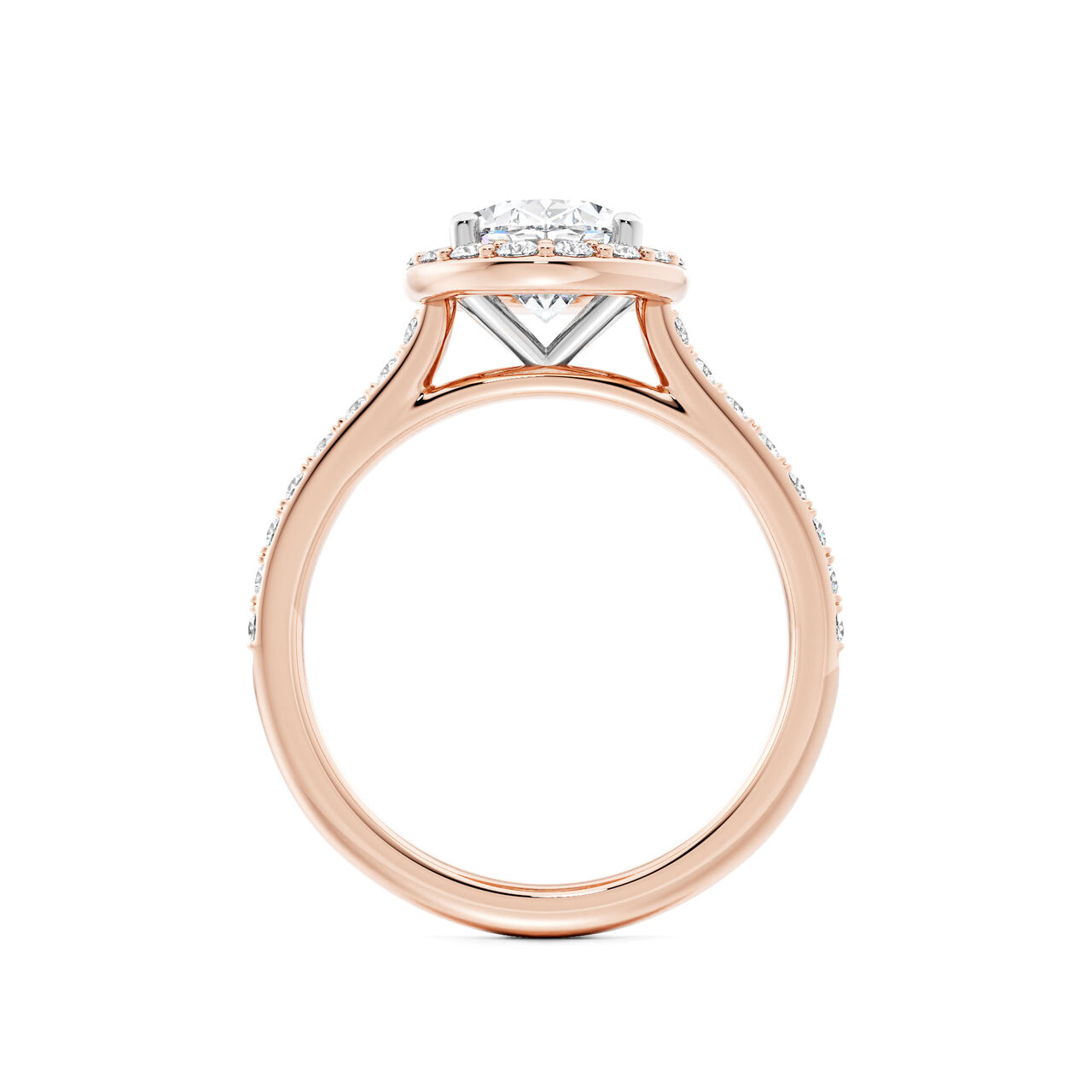 Birks Ros&eacute;e du Matin Rose Gold Oval-Cut Diamond Engagement Ring with Halo and Pav&eacute; Band image number 2