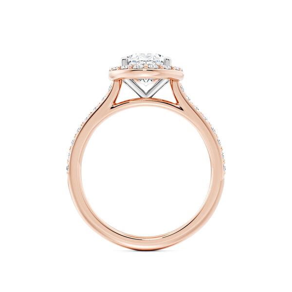 Rose Gold Oval-Cut Diamond Engagement Ring with Halo and Pav&eacute; Band