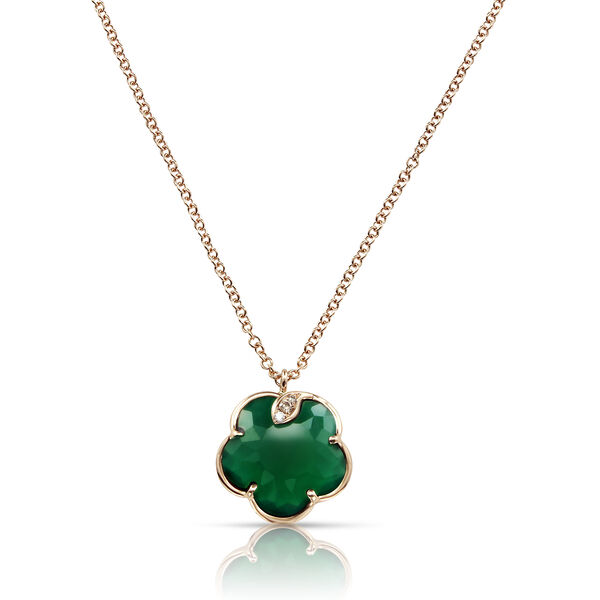Pendentif Petit Joli en or rose avec agate verte et diamants