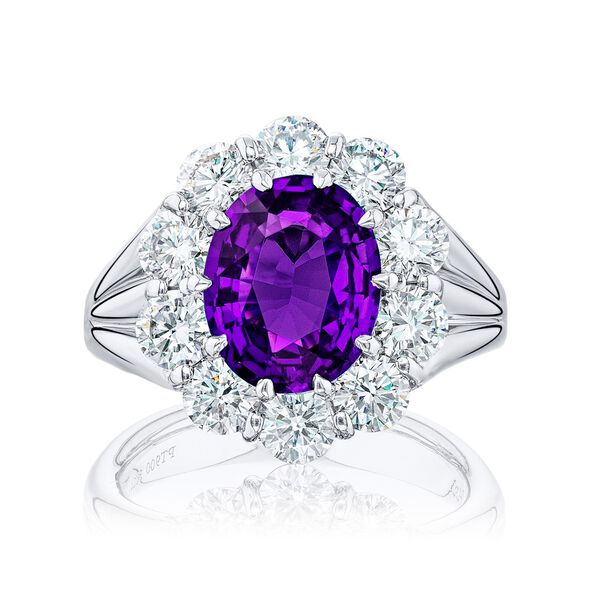 Oval-Cut Purple Sapphire Ring with Diamond Halo