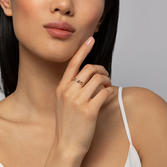 Birks Iconic Stackable Rose Gold And Diamond Rock & Pearl Ring on model image number 1