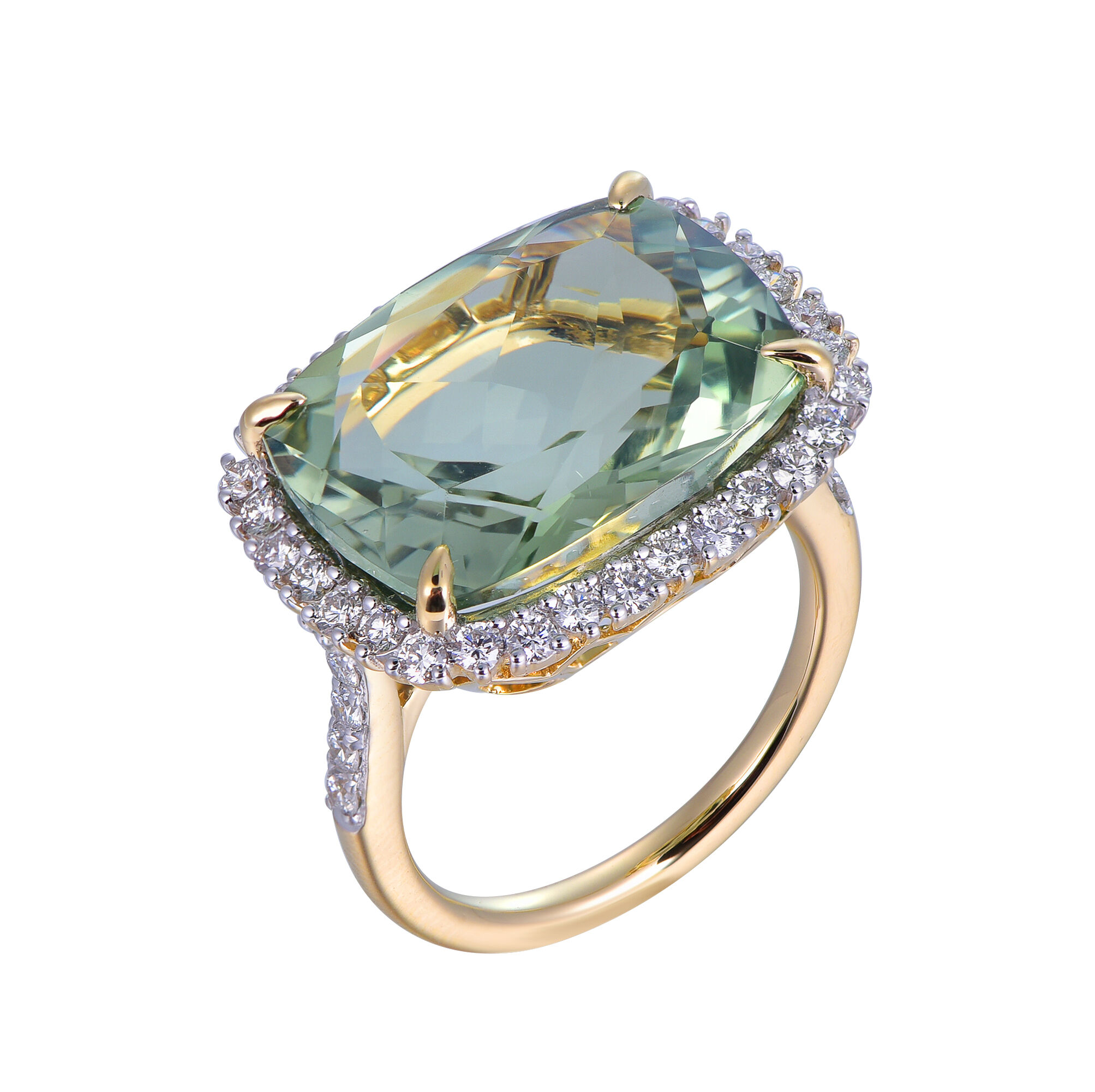 Green Amethyst Ring in Yellow Gold