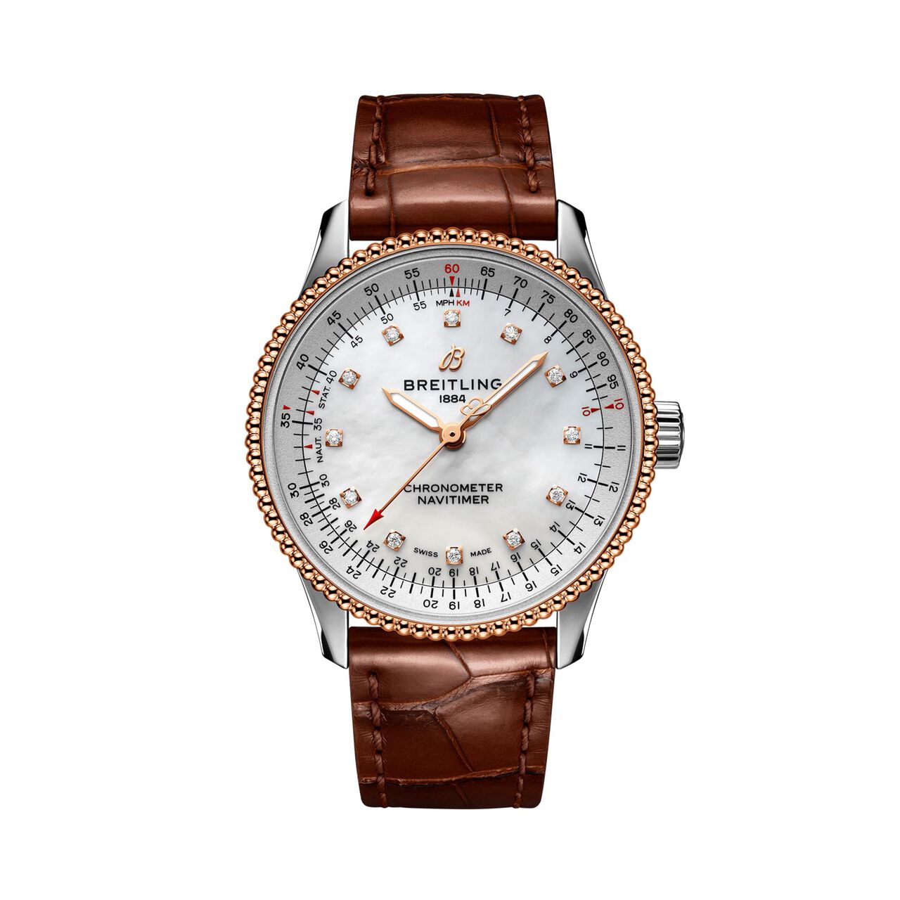 navitimer automatic 35 steel 18kt rose gold mother of pearl diamonds u17395211a1p2 image number 0
