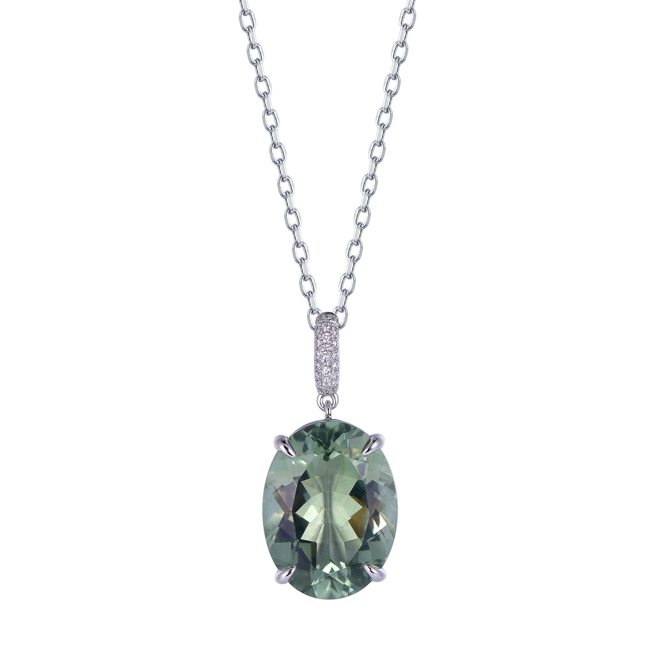 Green Amethyst Pendant in White Gold image number 0