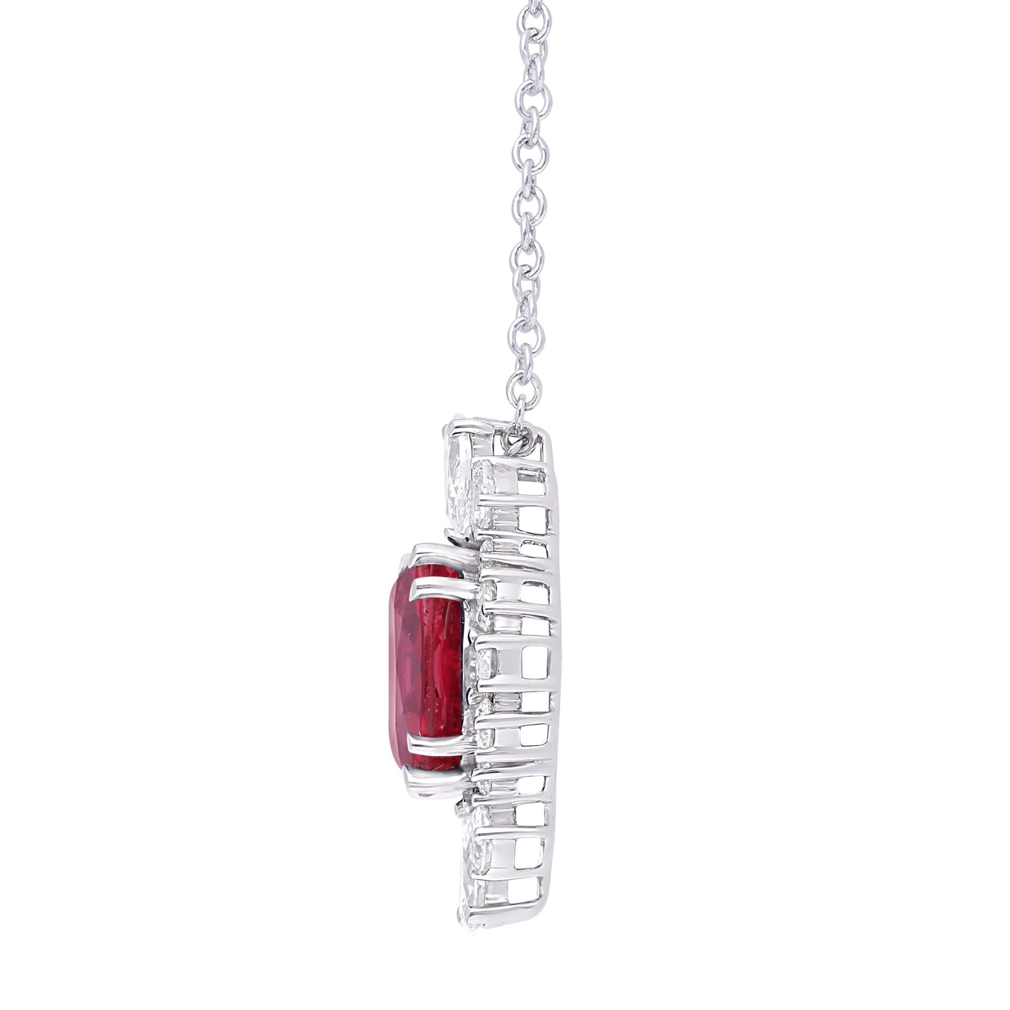 Fancy Oval Ruby and Diamond Halo Pendant