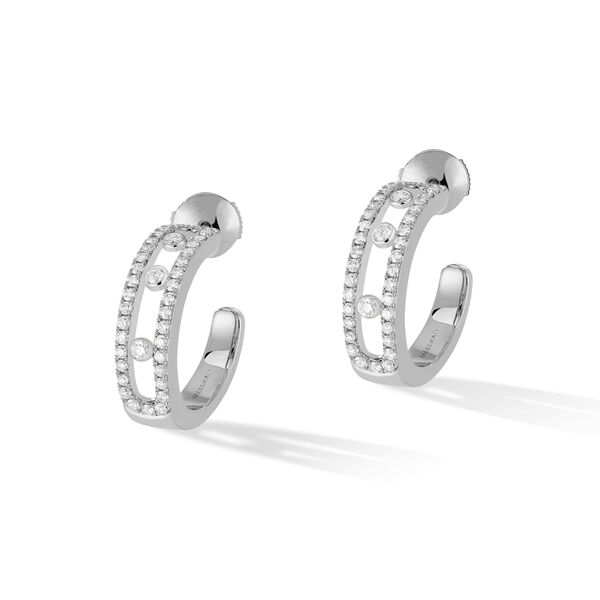 Boucles d'oreilless anneaux Move Classique en or blanc avec pavé de diamants