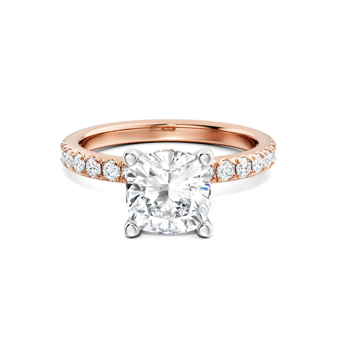 Birks Deco Bague de fian&ccedil;ailles en or rose avec solitaire taille coussin et pav&eacute; de diamants, avec halo cach&eacute; en pav&eacute; image number 0