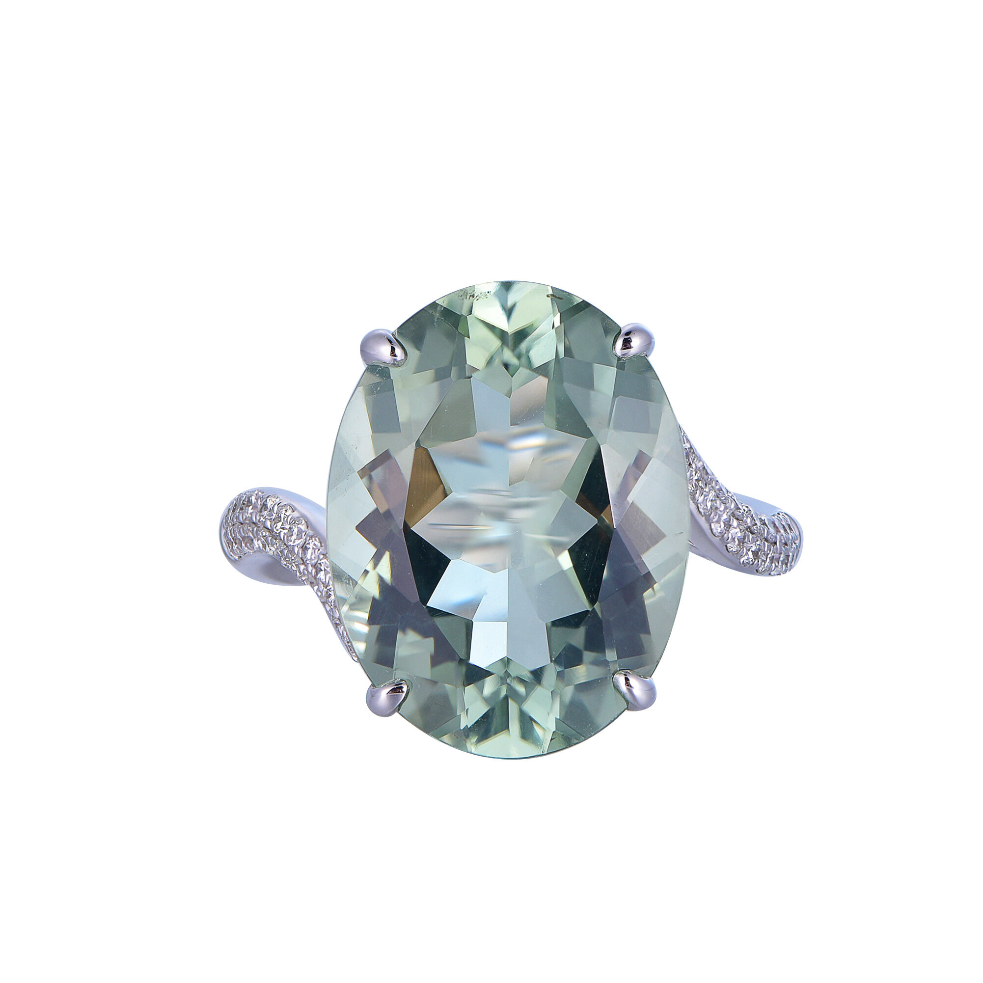 Green Amethyst Ring in White Gold