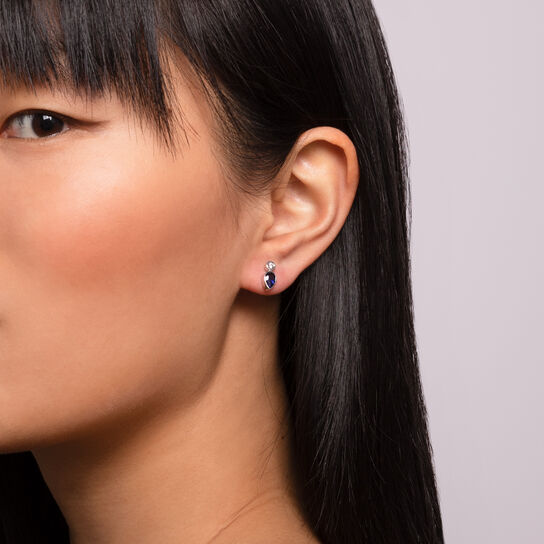 Splash Diamond and Sapphire Stud Earrings on model image number 1