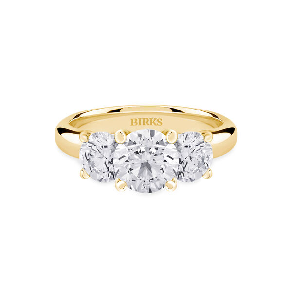 Yellow Round Three-Stone Diamond Engagement Ring with Sapphire Accent