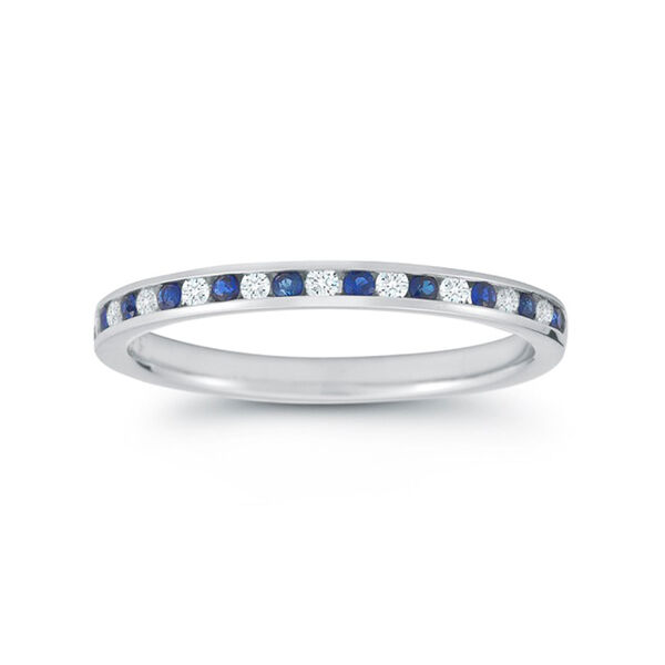 2MM 0.11ct Diamond and 0.15ct Sapphire Channel Set Wedding Band in White Gold