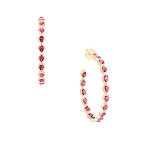 Pink Tourmaline Bezel Set Hoop Earrings