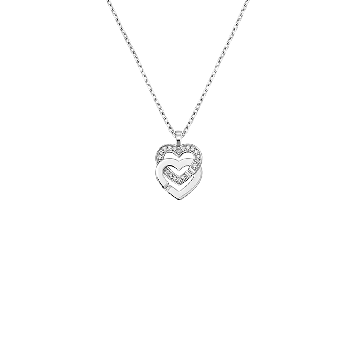 Double Coeurs R10 White Gold and Diamond Pavé Pendant